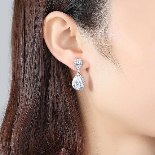 SLBRIDAL Prong Setting High Quality Copper Alloy AAA Waterdrop Cubic Zirconia Drop Earrings Luxury Wedding CZ Jewelry Women Gift
