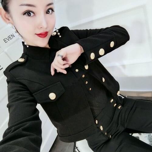 Plus size 3XL!spring autumn fashion black short jacket women stand collar single breasted top coat