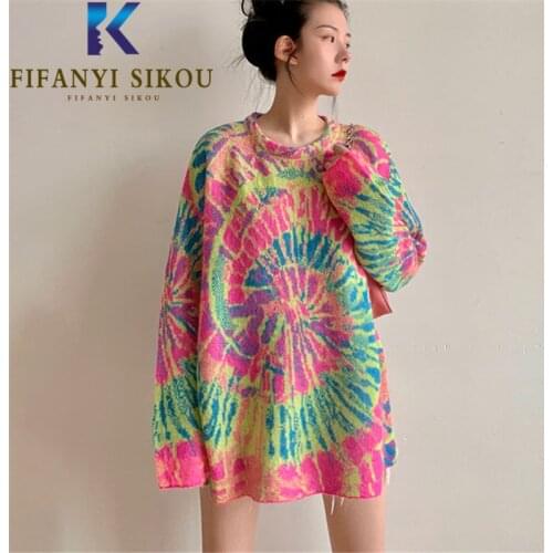 Tie Dye Knitted Sweater Women High Quality Autumn Winter Fashion O-Neck Long Sleeve Pullover Female Streetwear Loose Sweaters