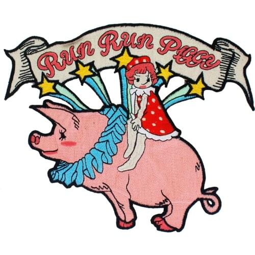 1Pcs Large Size Pig Girl Animals Sew on Embroidery Patches for Kids Clothing DIY Stripes Applique T-shirt Stickers LSHB901