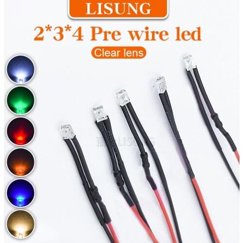 10pcs/bag Dc 3v 6v 12v 24v 220v Pre Wire 234 Led 2x3x4mm Square Red White Blue Yellow Prewired Diode With Lead Indicator Light