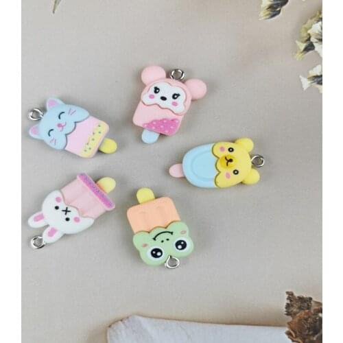 MuhNa 10Pcs New Ice Cream Animal Resin Charms For Jewelry Finding Frog Bear Cat Rabbit Pendant Earrings Keychain Accessory
