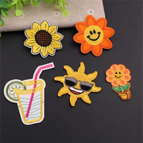 10PCS Cute Cartoon Patches Clothing Embroidery Iron On Applique Cheap Sunflower Sun Patches For Kids Bags Dress Clothes DIY