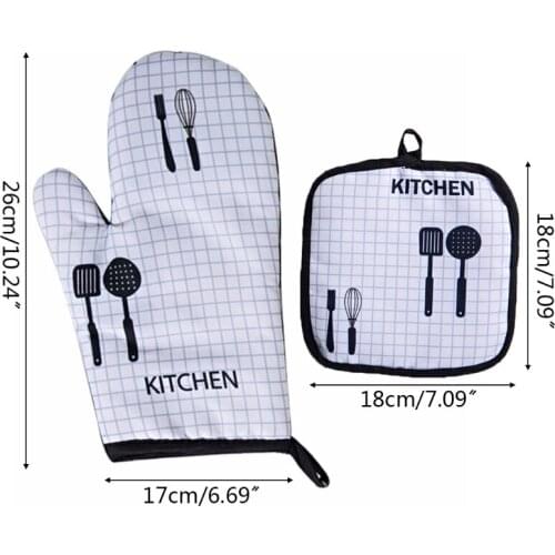 2pcs/set Microwave Baking BBQ Glove Cotton Oven Mitts Heat Resistant Linen Pad