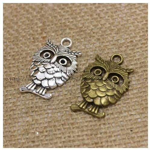 20 pieces 23*35mm Owl Charms Two Color Metal Zinc Alloy Trendy Jewelry Cute Animal Charm Pendant