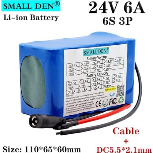24V 6S3P 6000mAh 18650 lithium battery pack 25.2V battery Built-in 15A 350W BMS electric moped, electric wheelchair battery
