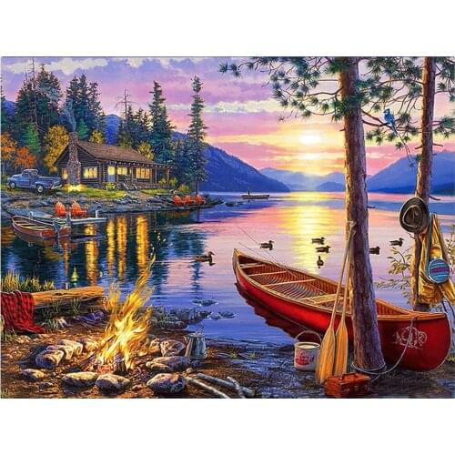 5D DIY diamond painting landscape round diamond mosaic, home decoration, handmade wall decoration