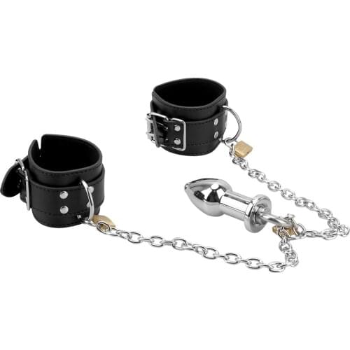 Anal Plug Enema Leather Wrist Cuff Sex Toys For Women Handcuff Bondage Kit Erotic Sex Restraints with Anal Plug