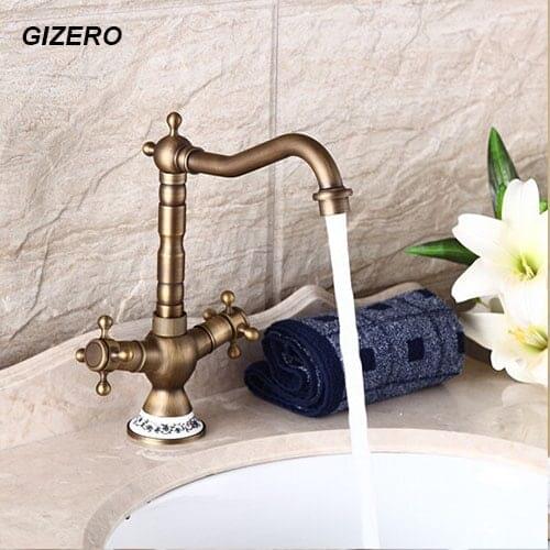 Antique Retro Bathroom Basin Mixer Faucet Swivel Spout Deck Mounted Dual Handle Vessel Sink water tap torneira ZR112