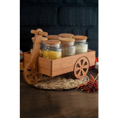 Spice Jar Storage Container Set of 7 Glass Storage Box with Wooden Lid Creative Vehicle Holder Stand Rice Spice Storage Bottles