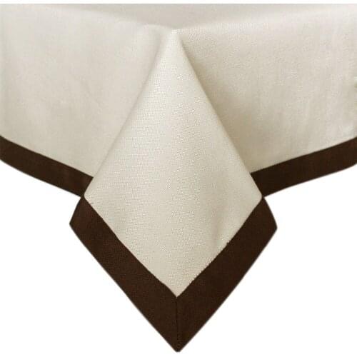 Free Shipping 60"*84" Poly/Cotton Cream Canvas Fabric with Coffee Patchwork Table Cloth P4516