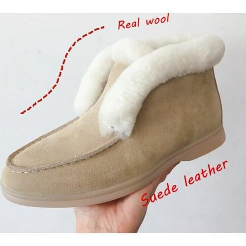 Ankle boots cow-suede-leather boots natural-fur Warm winter boots Slip-on snow boots for women