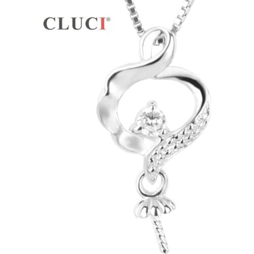CLUCI 100% Real 925 Sterling Silver Zircon Necklace Pendant Setting for Women Jewelry Gifts SP124SB