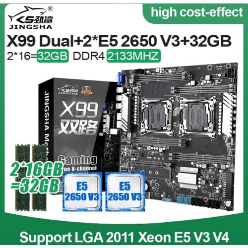 JINGSHA X99 dual motherboard set with 2pcs XEON E5 2650V3 Processor and 2*16gb ddr4 2133mhz ecc reg ram