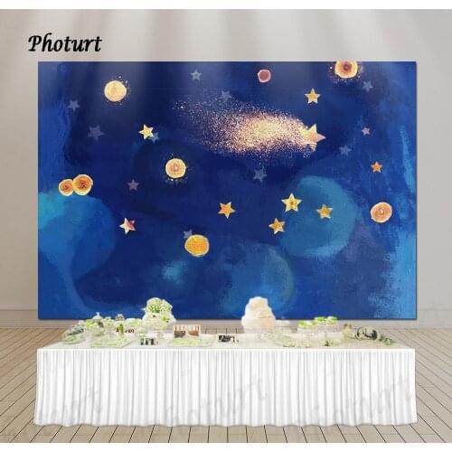 PHOTURT Dark Blue Stars Backdrop Kids Birthday Baby Shower Background Golden Meteor Polyester Professional Photography Props
