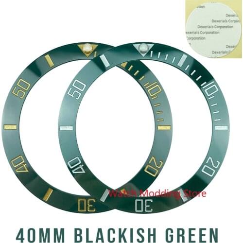 HQ 40mm Blackish Green Gold/Silver Printing Ceramic Bezel Insert Set For Sea-dweller Watch Luminous Pip Inner Diameter 31.6mm