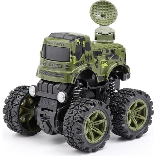 Inertia Rotatable Boys Baby Friction Power Four-Wheeled Off-Road Military Vehicle Diecast Model Inertial Plastic Radar Car Toy
