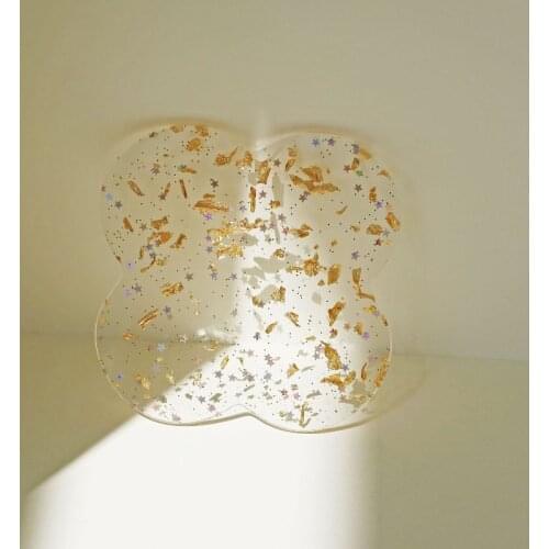 2 pcs Gold foil acrylic tea coffee cup pad ,star insulation pad, coasters set, kitchen decoration accessories, luxury decor