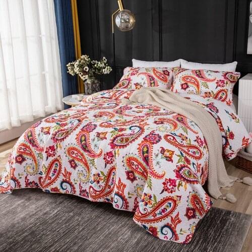 CHAUSUB Paisley Print Bedspreads For Bed Quilt Set 3PCS Cotton Quilts Bed Cover Pillow King Queen Size Coverlet Blanket On Bed