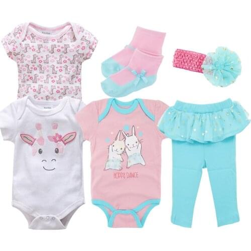 2019 Fashion 6PCS Summer Toddler Baby Girls Clothes Sets Cute Cartoon Infant Girl Rompers Set Jumpsuit+Long Pants+Socks+Headband