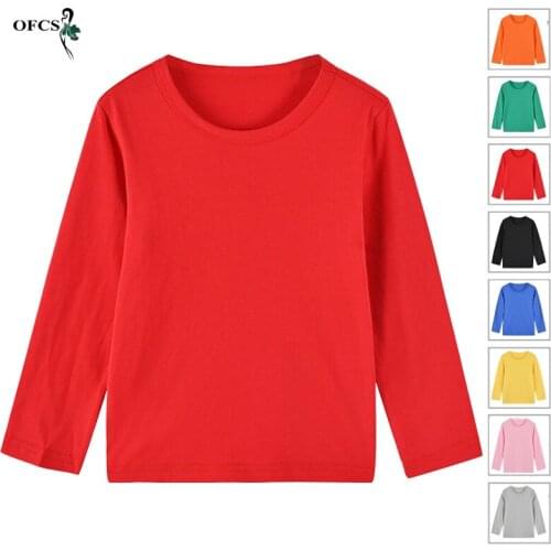Best Seller Spring Childrens T-shirt 2-12 Years Boys Girls Unisex Cotton Solid Long Sleeve Sweatshirts Tees Kids Fashion Shirts