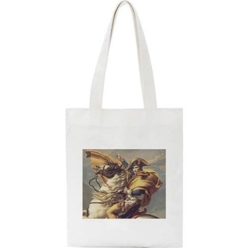 Fashion Funny Mona Lisa Cartoon Shoulder Canvas Bags Ladies Female Summer Bag Purse Messenger Bag Large Tote Reusable Woman Bag