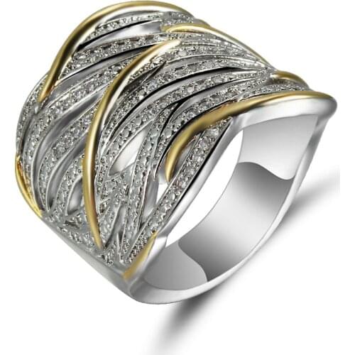 Fashionable Womens Irregular Ring Popular Micro-set Cubic Zirconia Jewelry Winding Multilayer Trend Two-color Ring To Wife