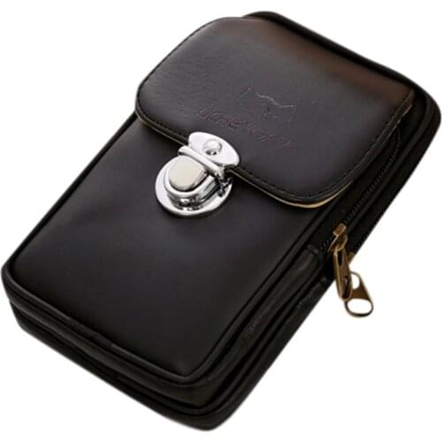 Mens Simple Retro Versatile Casual Double-deck Cellphone Waist Packs Belt Bag Geometric Waist Packs Chest Phone Pouch City Bag