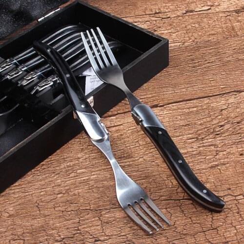 Black Color Tableware Set Wooden Handle Fork Western Style Six-piece Suit Cookware Travel Flatware Wedding Decoration Gift Box