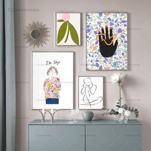 The Beast Wall Art Modern Canvas Painting Shy Girl Hand Line Figure Posters And Prints Wall Picture For Living Room Decoration