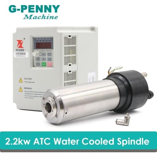 NEW! 2.2kw Water Cooled Spindle ATC Spindle Motor 220v Rotating spdeed 24000rpm 4 Pole 800Hz & 2.2KW FULING Inverter VFD