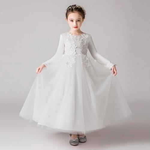 New Girls Princess Kids Dresses for Girls Long Style Lace Flower Baby Girls Clothes Children Wedding Party 4-14yrs wearDress