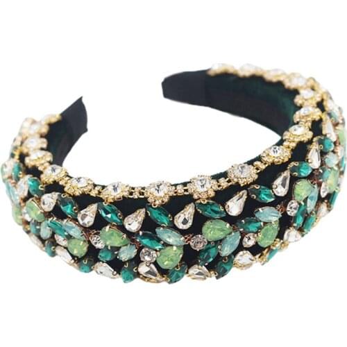 667E Baroque Tiaras Wide Headband Luxurious Color Crystal Rhinestones Hair Hoop Female Girls Headwear Accessories