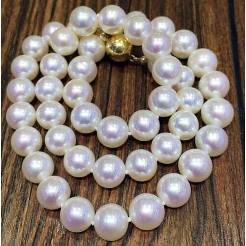 Fashion jewelry Free Shipping 9-10 mm White Pearl Necklace light freshwater pearl necklace birthday gift 925 silver clasp fine