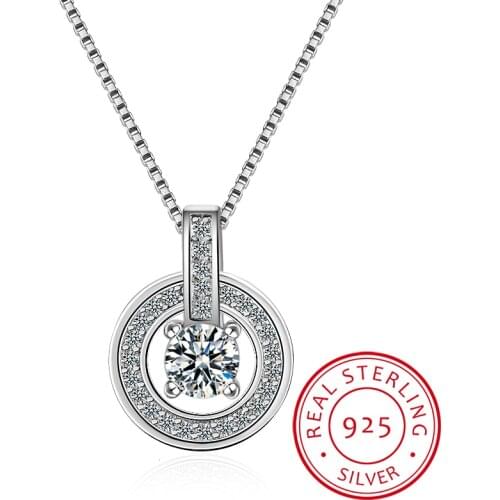 925 Sterling Silver Necklaces for Women Rhinestone Double Circle Pendant Necklace Wedding Party Jewelry Collar Colar De Plata