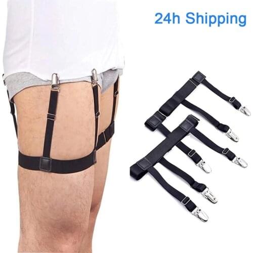 1 Pair Men Shirt Stays Belt with Non-slip Locking Clips Keep Shirt Tucked Leg Thigh Suspender Garters Strap