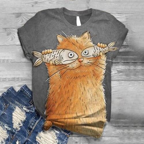 Plus Size Tshirt Women Summer Tops Short Sleeve 3D Animal Cat Printed O-Neck Tops Tee Shirt Harajuku T-Shirt Streetwear Camiseta