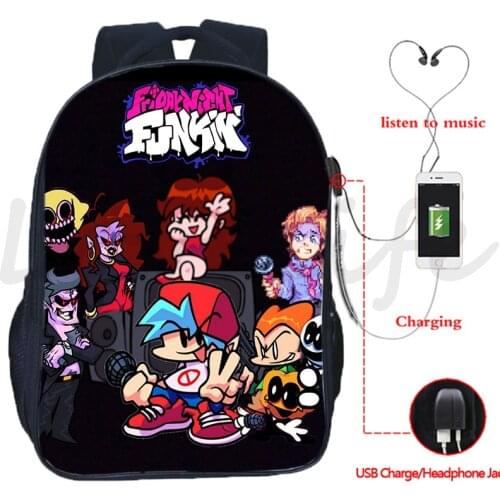 Friday Night Funkin Usb Backpack Students School Bags teens Backpacks Mens Game Rucksack 16 Inch Mochila Teenager Laptop Bag