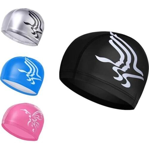 Swim Cap Elastic Waterproof PU Fabric Protect Ears Long Hair Sports Swim Pool Hat Swimming Cap Free Size for Men & Women Adults
