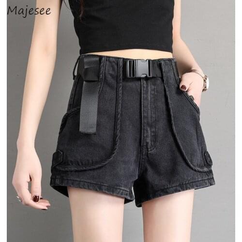 Shorts Women Solid Pocket High Waist Fashionable Chic Summer Simple Stylish Daily All-match Streetwear Denim Ins Female Trousers