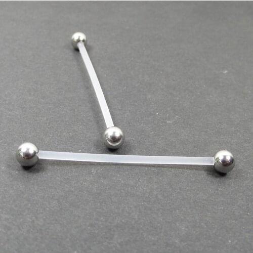 2 Piece 14G Soft Plastic Industrial Straight Barbell Clear Stainless Steel Ball Flexible Tragus Helix Ear Piercing Jewelry