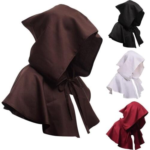Vintage Medieval Costume Men Women Hooded Renaissance Wicca Pagan Capelet LARP Mantle Cowl Hat Fancy Dress Cosplay Accessory