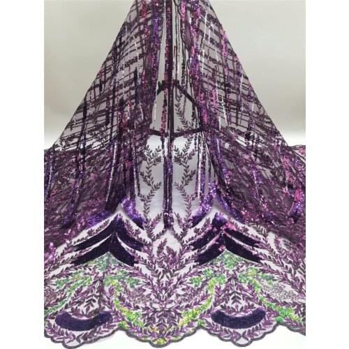 XIYA African Purple Sequin Lace Fabric 2021 High Quality Lace French Tulle Lace Fabric Nigeria Lace Fabric NI5120-1