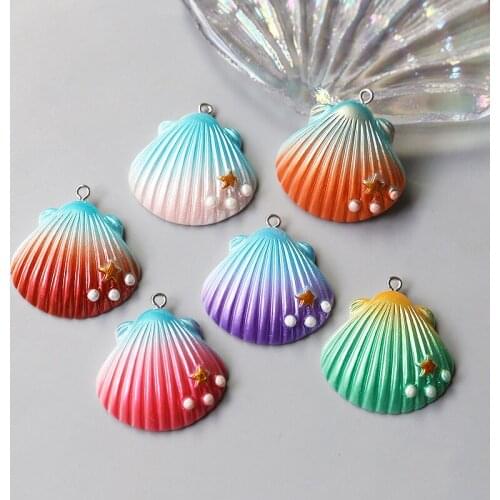 DIY Jewelry Findings Colorful Resin Sea Shell Pearl Necklace Pendants Ornament Accessories 60pcs 32*35mm Earring Charms