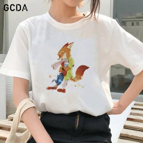 Fashion T-shirt Women Tops Casual Short Sleeve Rabbit Judy Fox Nick Print Looes Disney Zootopia Girls T-shirt Tops New Harajuku
