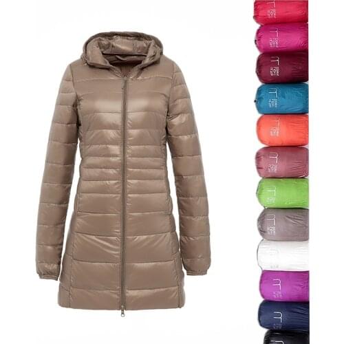 Women White Duck Down Jacket Female Autumn Winter ultra Light Coat Slim Thin Zipper Warm Feather Long Down Coat Good Quality 7XL