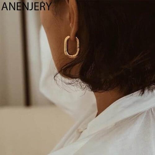 ANENJERY 925 Sterling Silver O Shaped Earrings for Women Geometric French Gold Jewelry Party Accessories Gifts S-E1379