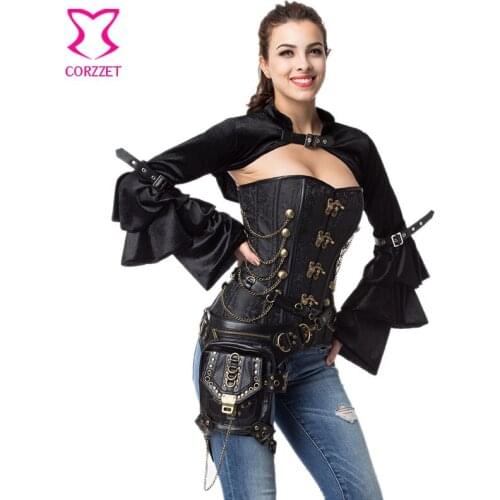 Sexy Victorian Black Ruffles Satin Long Flare Sleeve Gothic Women Bolero Jacket Outwear Steampunk Corset Burlesque Accessories