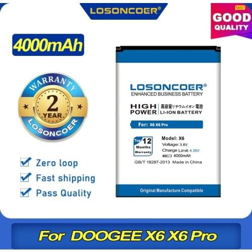 100% Original LOSONCOER 4000mAh Battery For DOOGEE X6 X6 Pro Mobile Phone