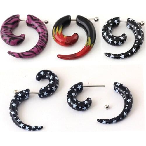 2pcs Spiral Fake Ear Plug Flesh Plugs cheater Tapers UV Acrylic Fashion flame stripe Ear Piercing Body Jewelry Free Shipping